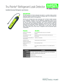 Thumbnail of document Data Sheet - Tru Pointe Refrigerant Leak Detector